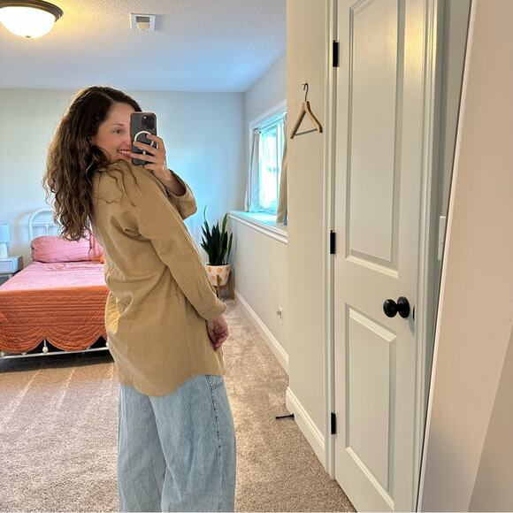 Chico’s Tan Neutral Cotton Linen Long Line Jacket 1 S/M - Picture 2 of 13